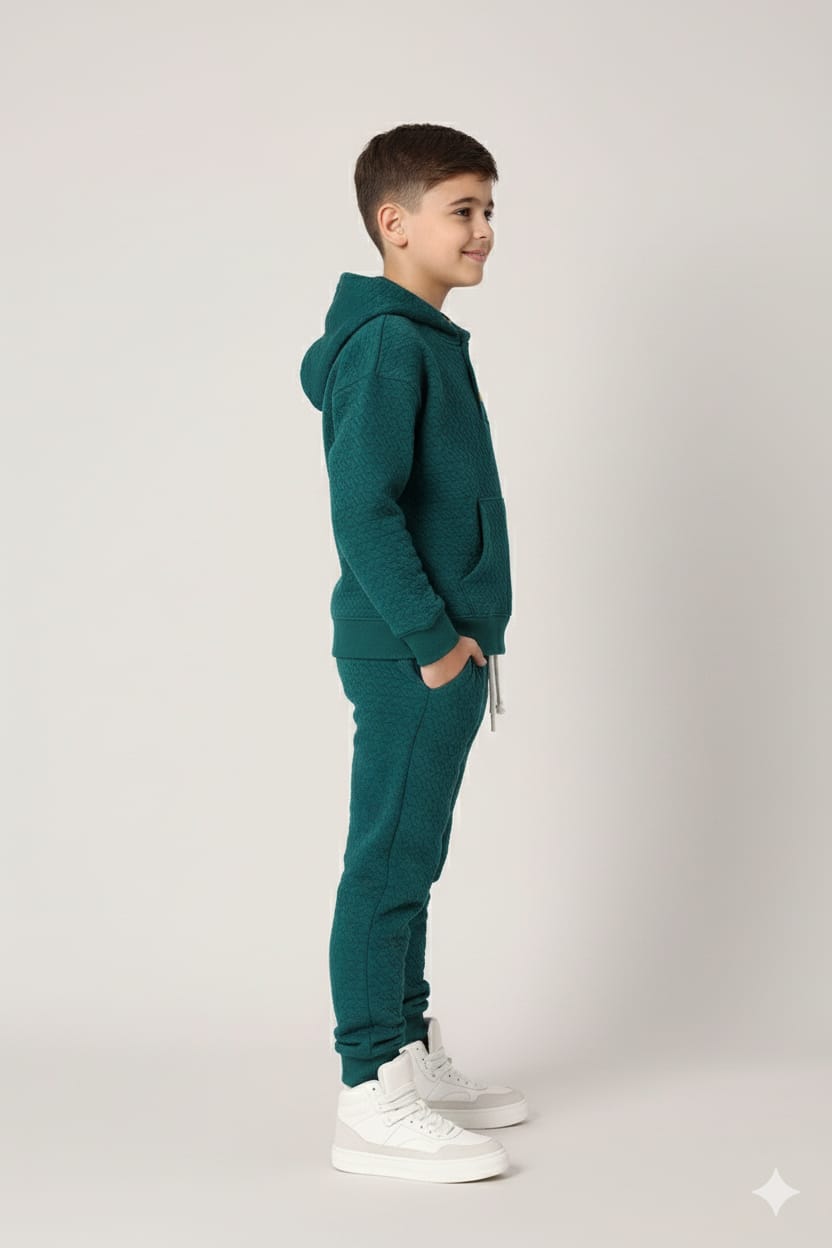Premium Quality Quilted Jacquard  Teal Tracksuit For Kids