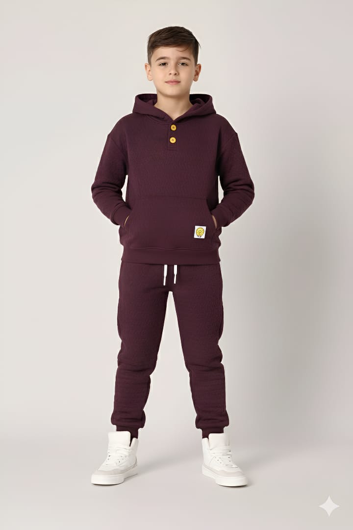 Premium Quality Quilted Jacquard Mahroon Tracksuit For Kids.