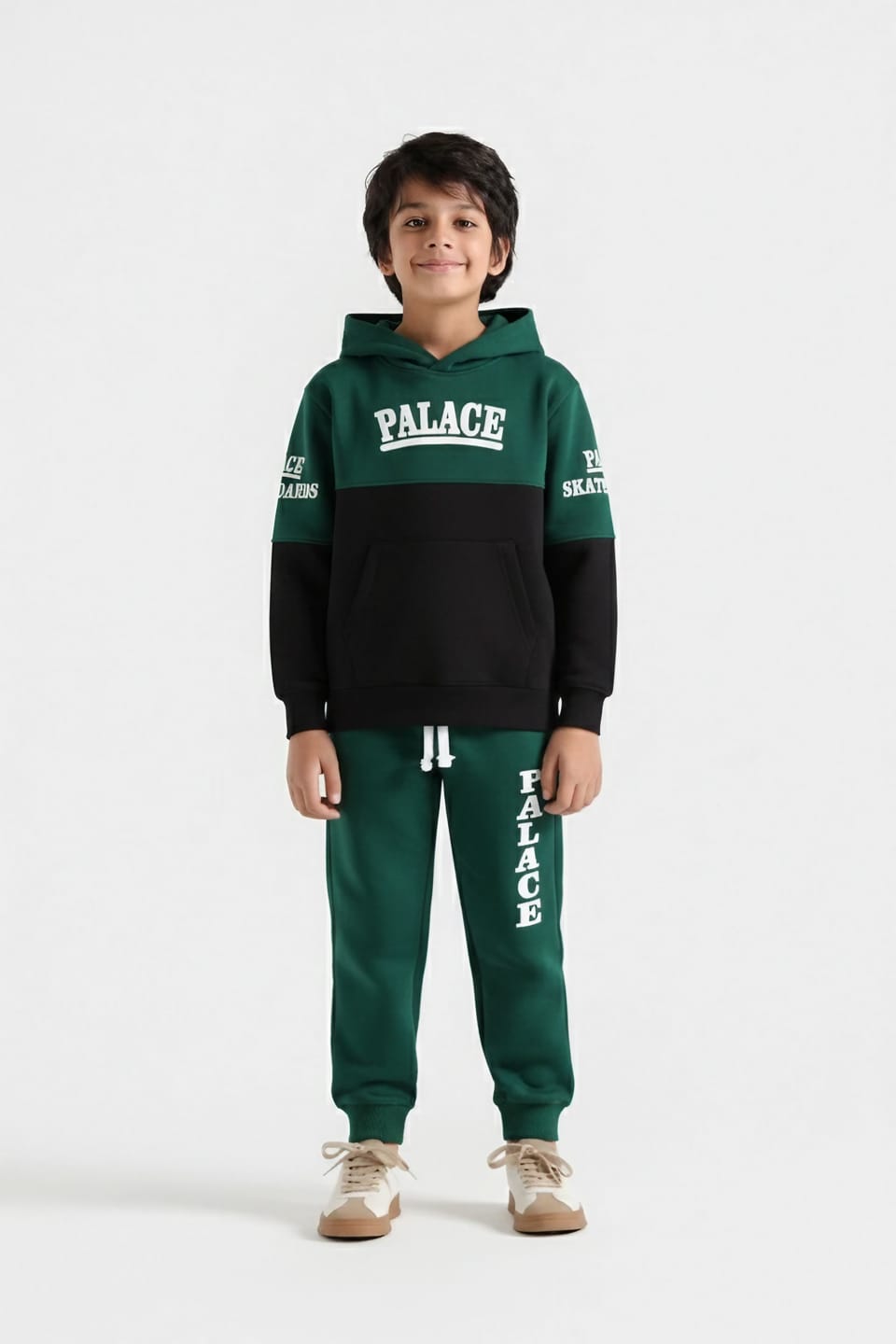 Premium Quality &quot;Palace&quot; Printed Cut &amp; Sew Fleece Hoodie Suit For Kids