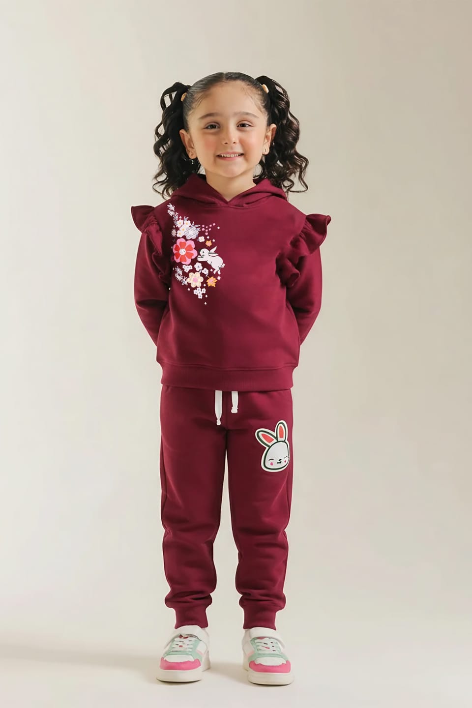 Premium Quality &quot;Rabbit&quot; Printed fleece Hoodie Suits For Girls