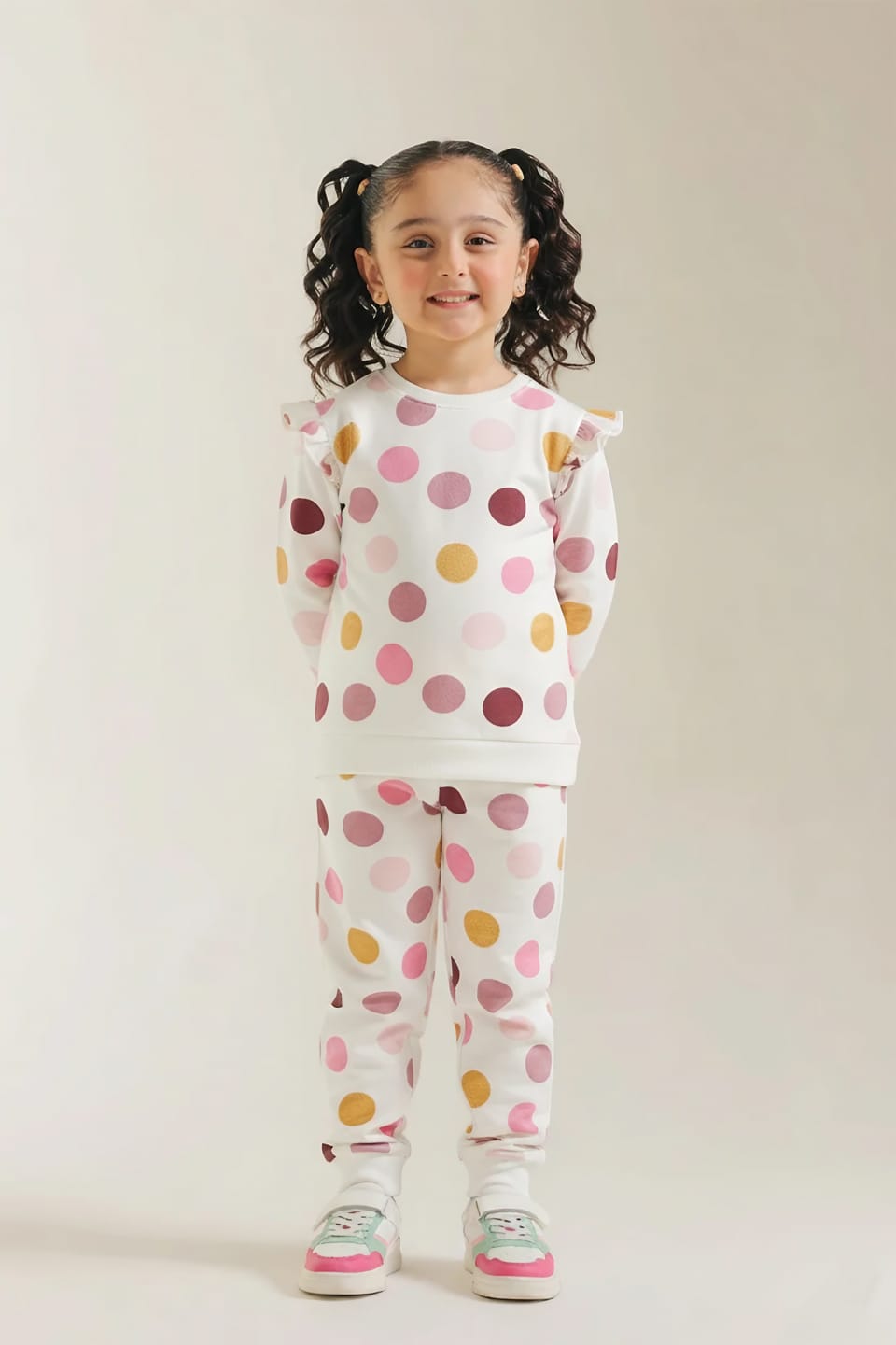 Premium Quality &quot;Polka Dot&quot; Printed All-Over Sweat Suit For Kids