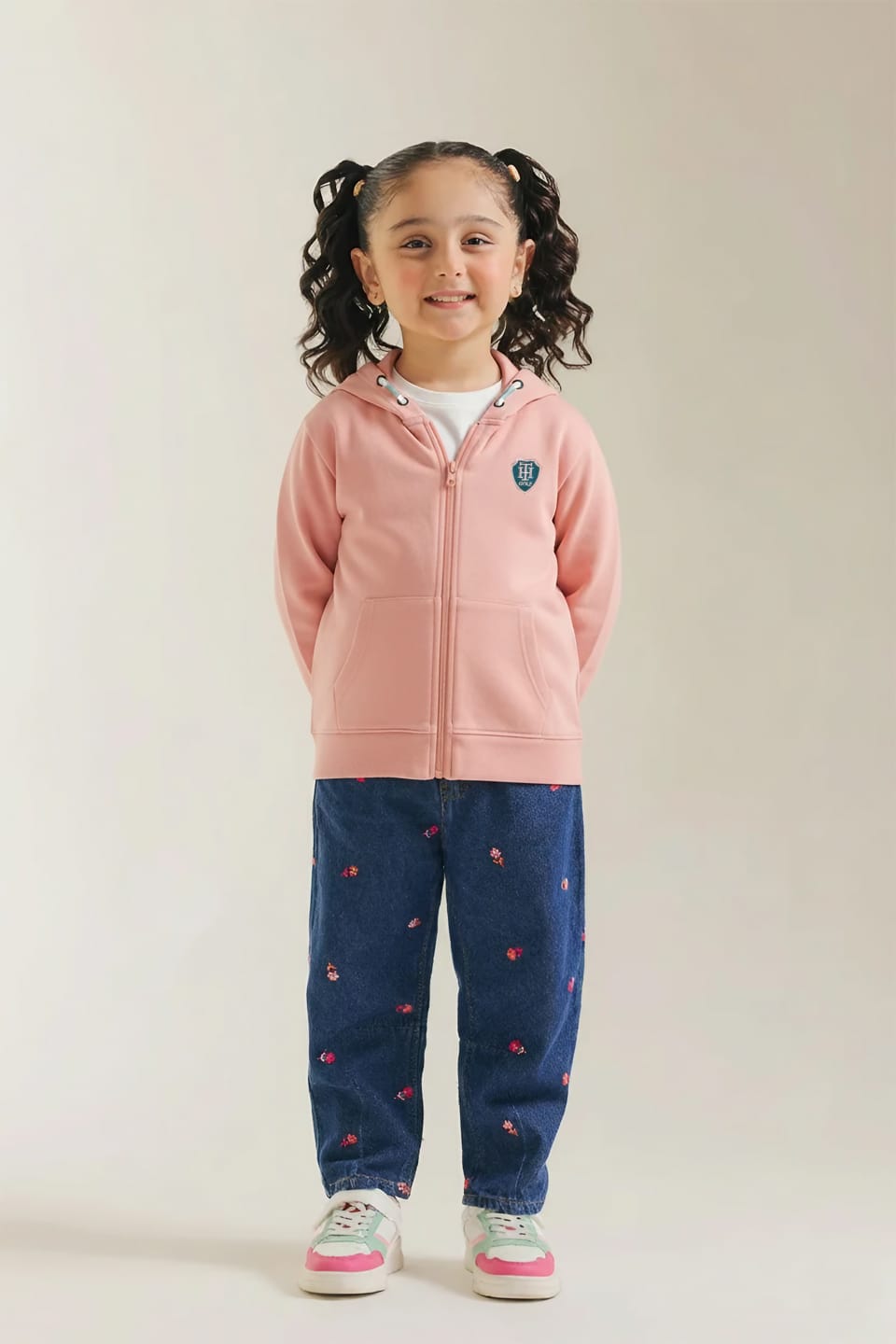 Girls Soft Cotton &quot; Chill Vibes&quot; Embroidered brushed Terry  Zipper Hoodie