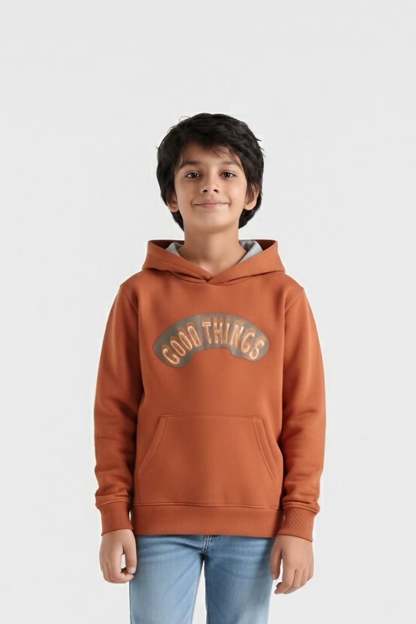 Premium Quality &quot;Good Things&quot; Printed Pull-Over Kangaroo Pocket Fleece Hoodie
