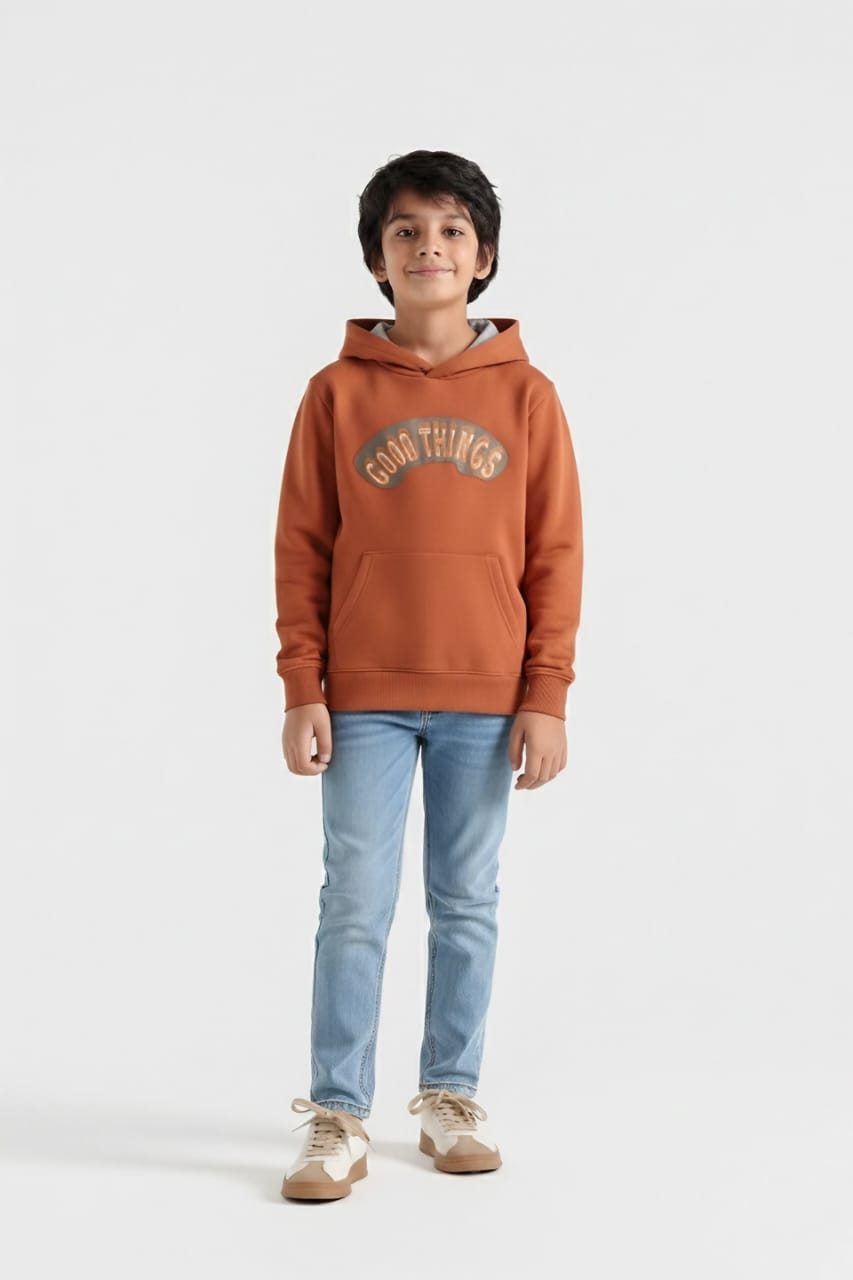 Premium Quality &quot;Good Things&quot; Printed Pull-Over Kangaroo Pocket Fleece Hoodie