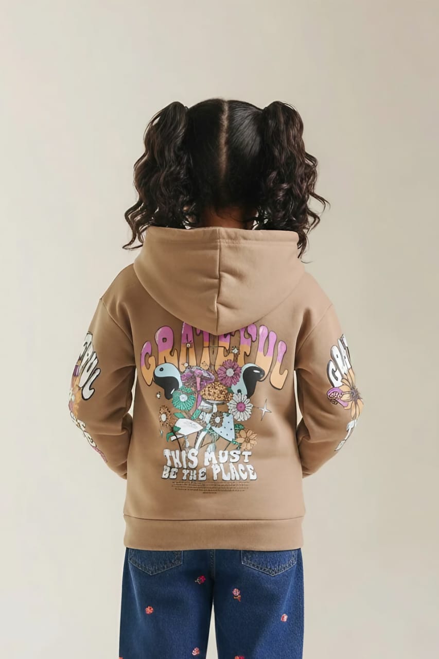 Premium Quality &quot;GRATEFULL&quot;Printed Terry Pull-Over Hoodie For Girls
