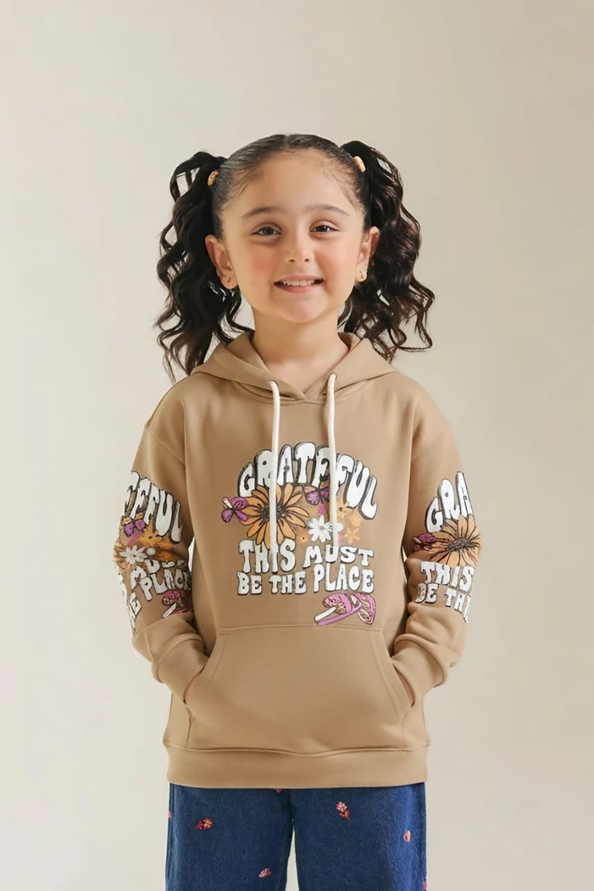 Premium Quality &quot;GRATEFULL&quot;Printed Terry Pull-Over Hoodie For Girls