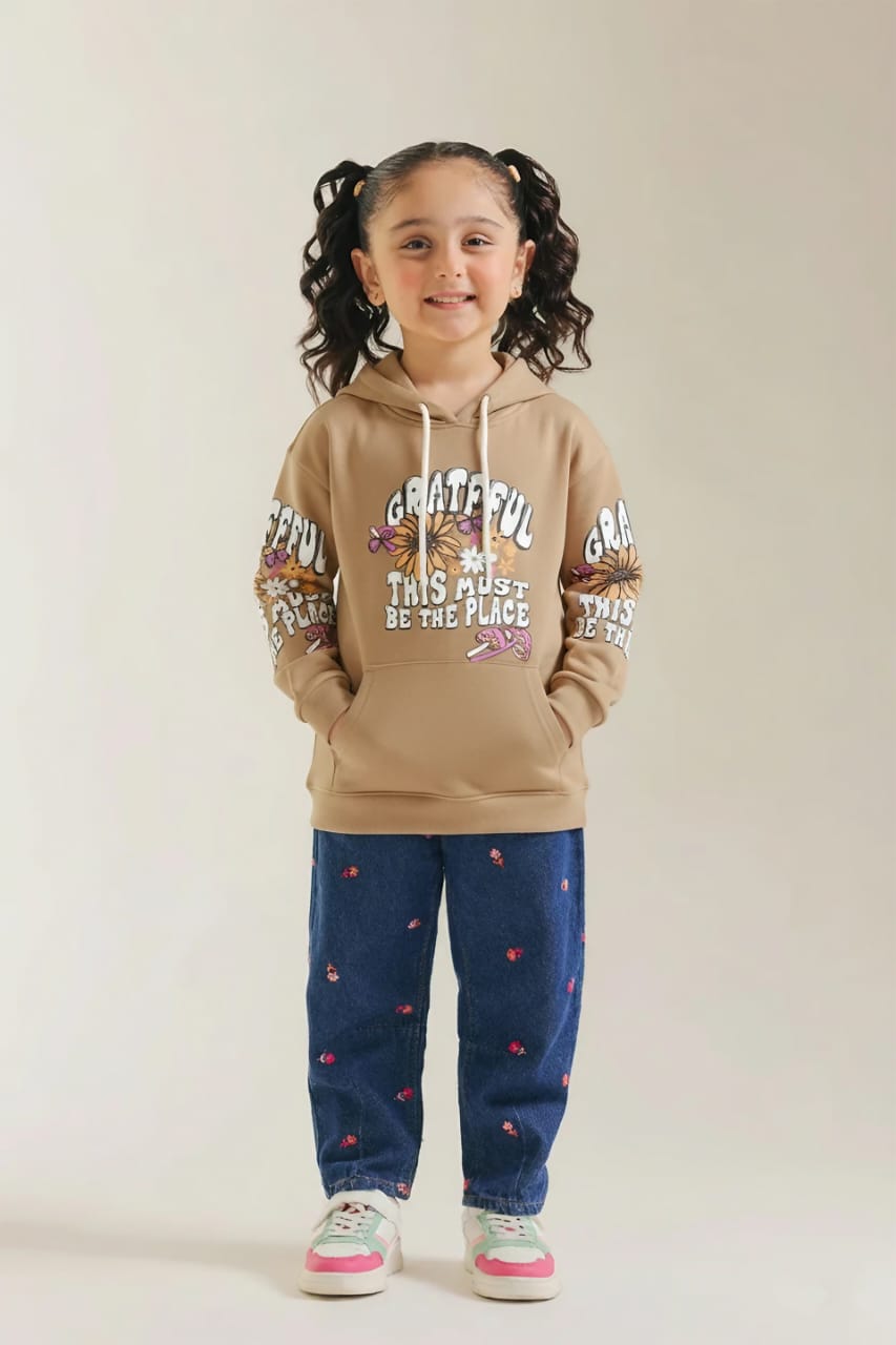 Premium Quality &quot;GRATEFULL&quot;Printed Terry Pull-Over Hoodie For Girls