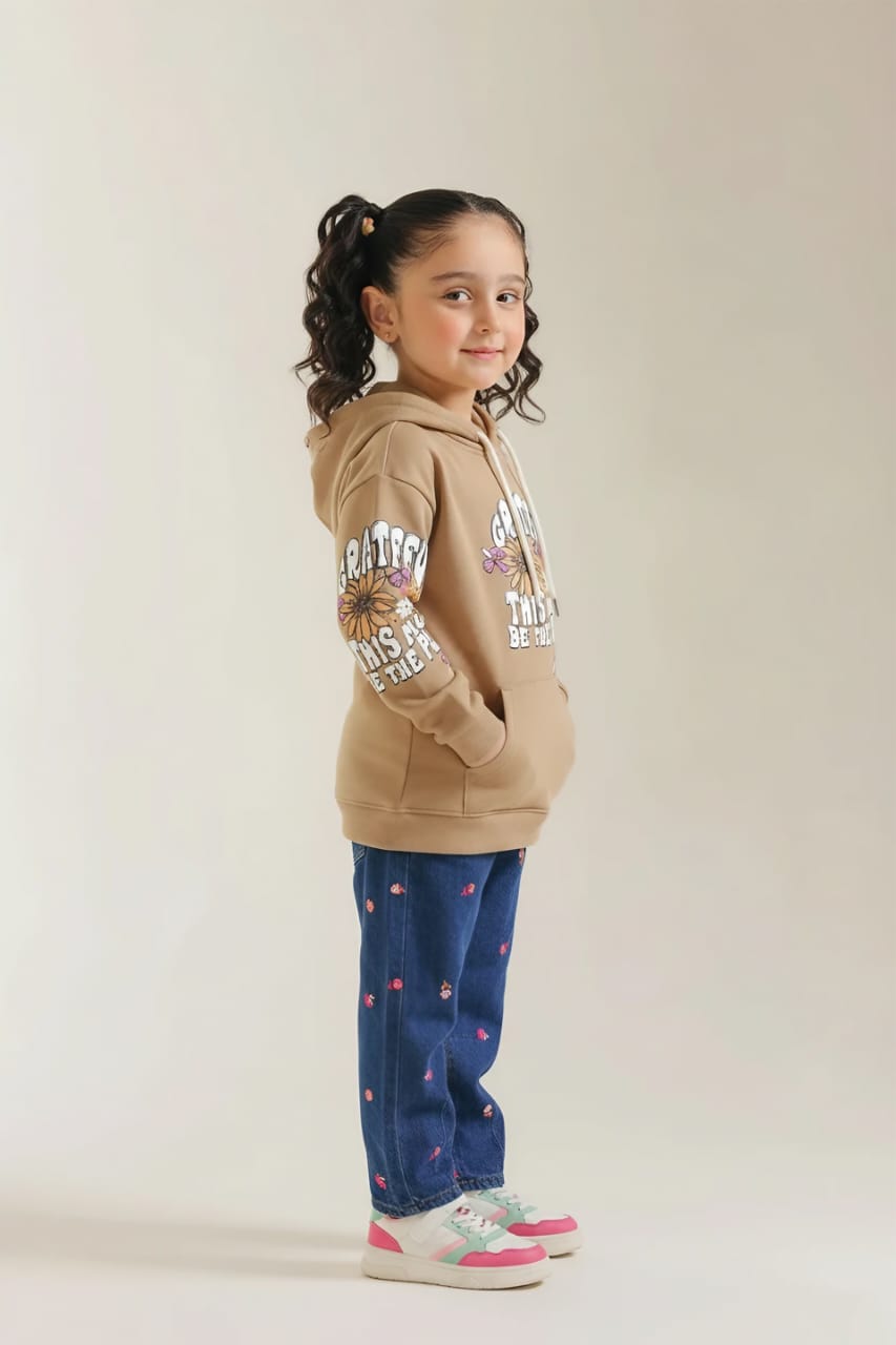 Premium Quality &quot;GRATEFULL&quot;Printed Terry Pull-Over Hoodie For Girls