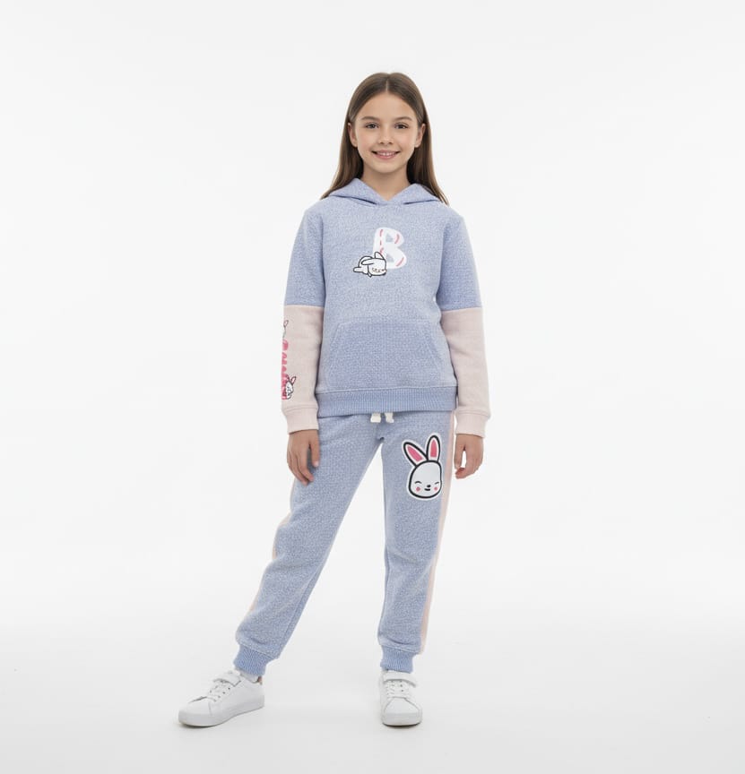 Premium Quality &quot;Bunny &quot; Printed Knit Sweater fleece Hoodie Suit for Girls