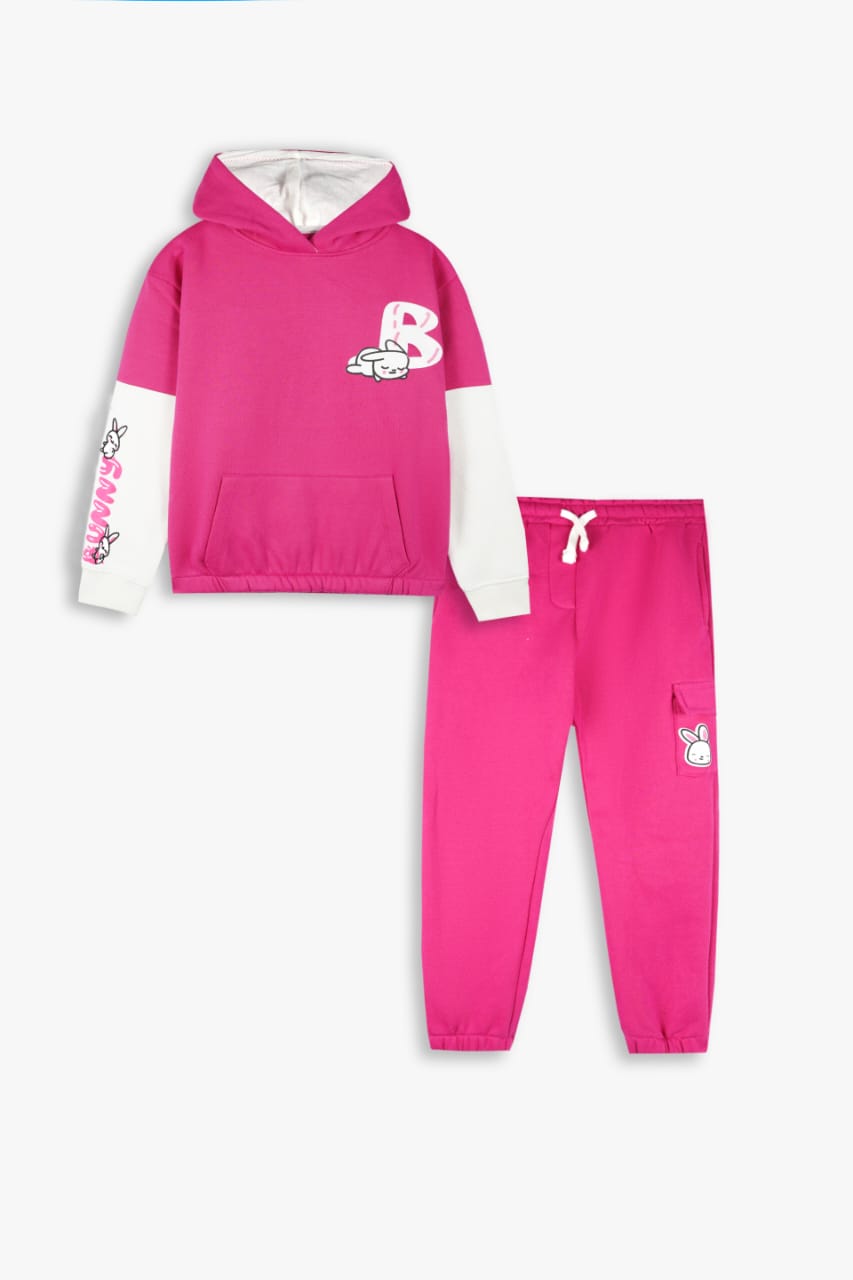 Premium Quality &quot;Bunny &quot; Printed Panel Fleece Pullover Hoodie Suit For Girls