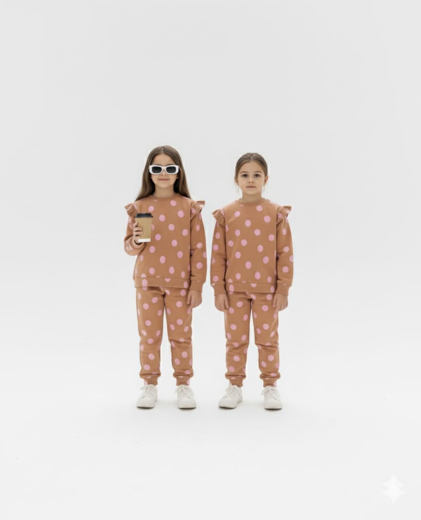 Premium Quality &quot;Polka Dot&quot; Printed All-Over Sweat Suit For Girls