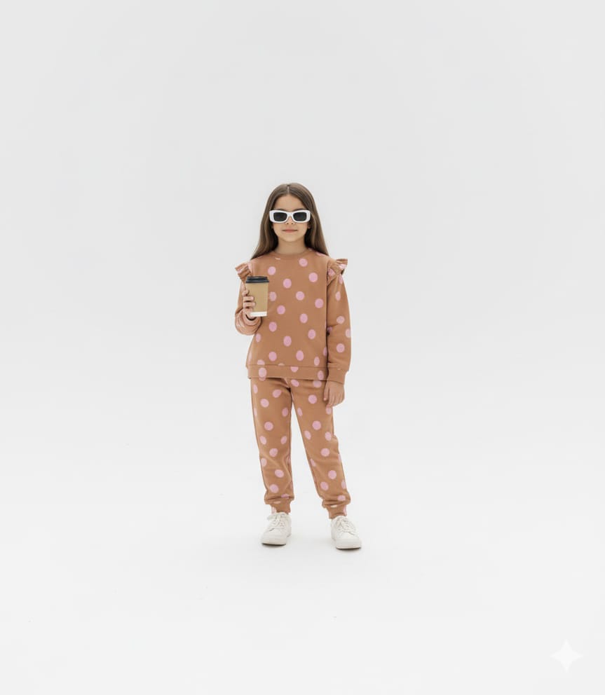 Premium Quality &quot;Polka Dot&quot; Printed All-Over Sweat Suit For Girls