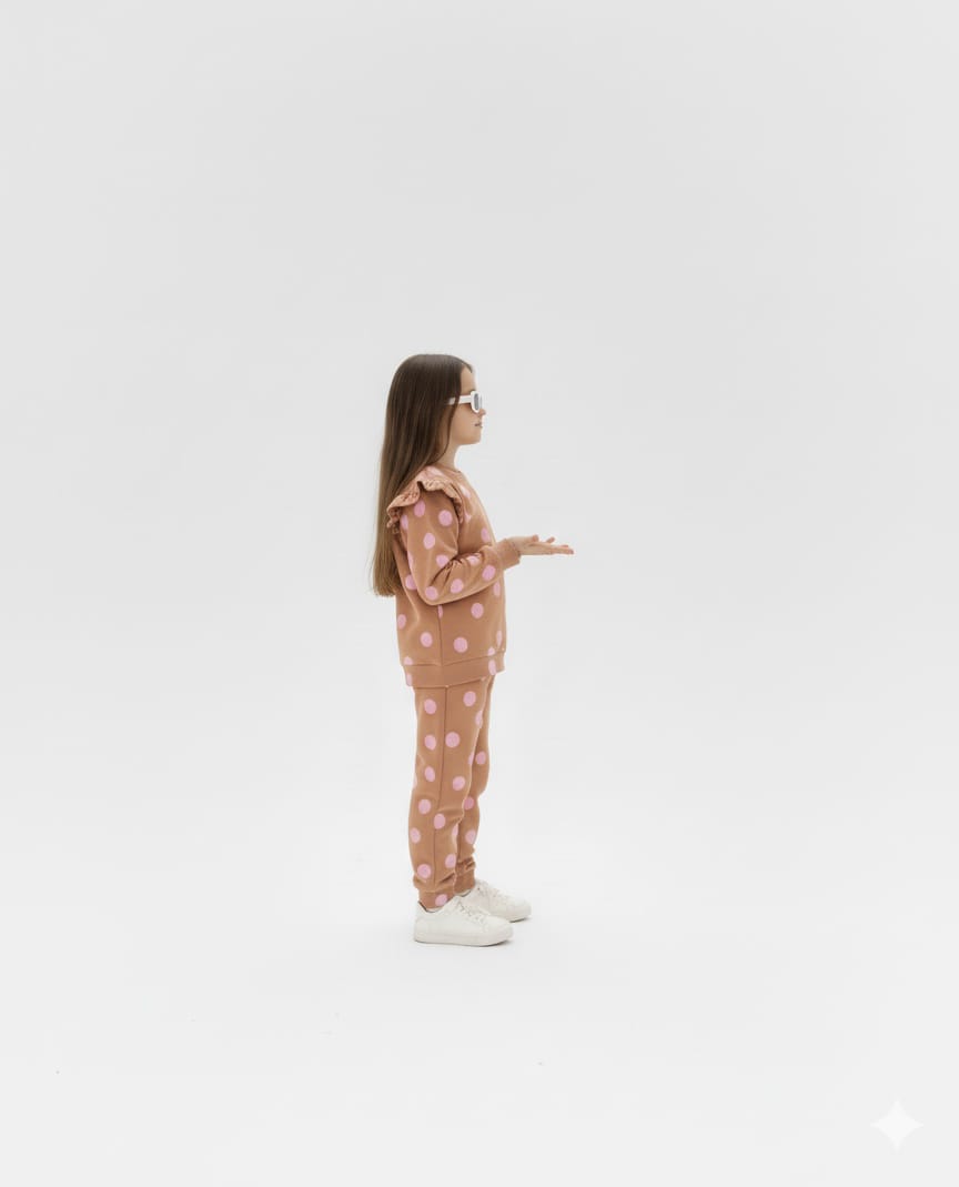 Premium Quality &quot;Polka Dot&quot; Printed All-Over Sweat Suit For Girls