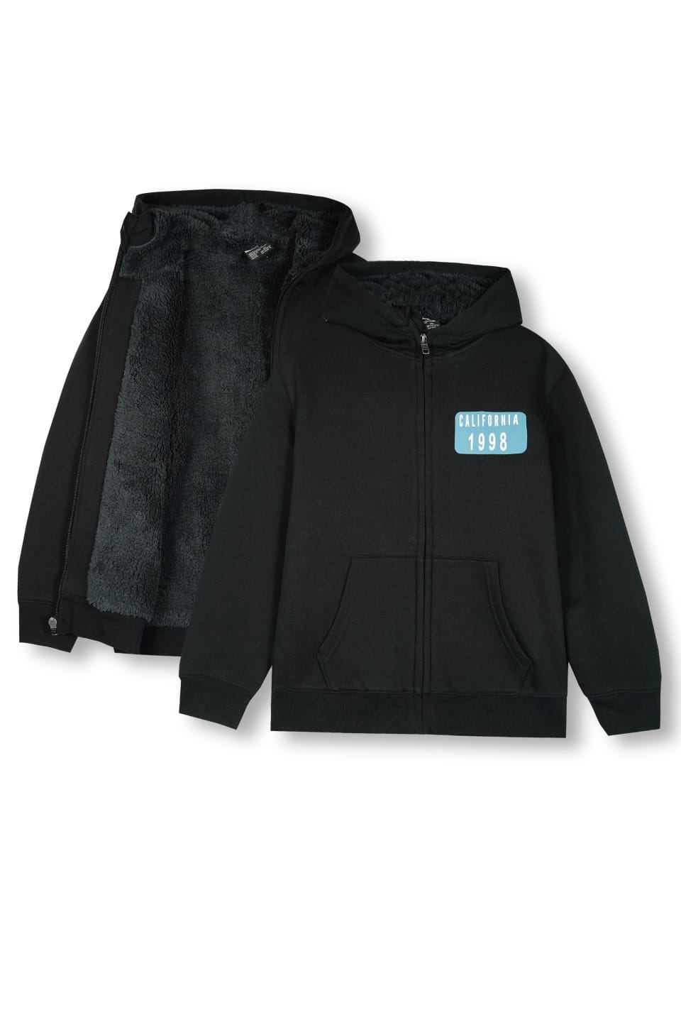 Premium Quality "CALIFORNIA" Printed Sherpa Black Jacket For Kids