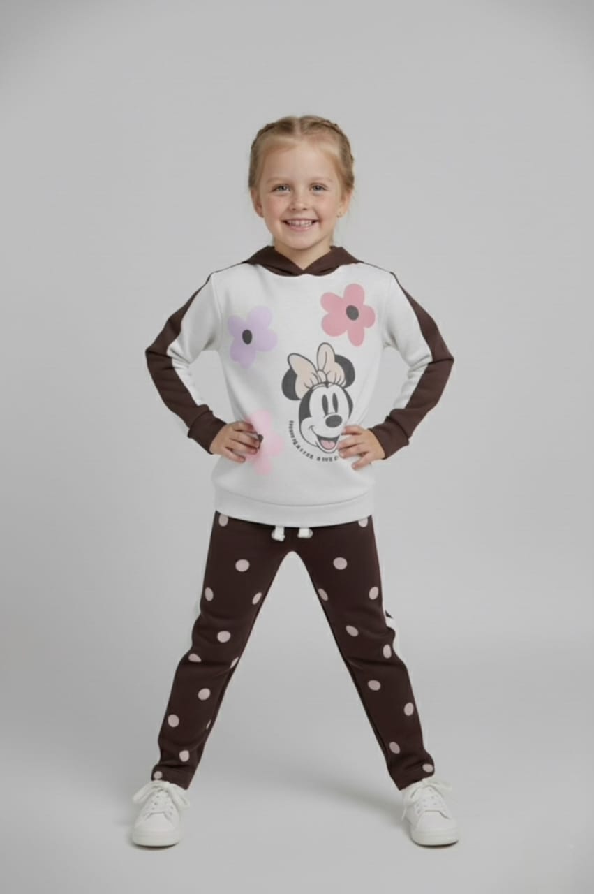 Premium Quality "Minnie Mouse" Printed Fleece Suit With Polka Dot Trouser For Girls