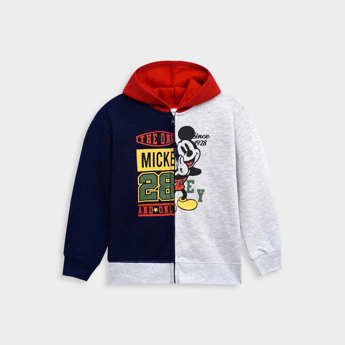 Premium Quality Soft Cotton Cut &amp; Sew Mickey Printed Fleece Zipper Hoodie For Kids