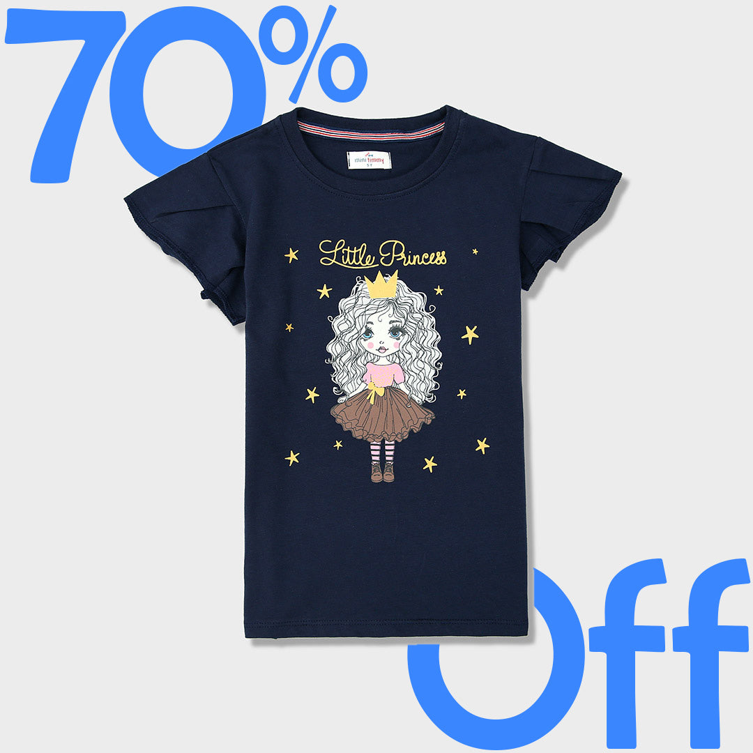 Girls &quot;Little Princess&quot; Printed Soft Cotton Navy T-Shirt