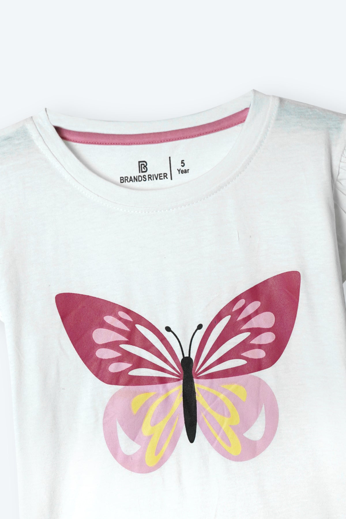Girls Premium Quality &quot;Butterfly&quot; Printed Summersuit with polka dot pink Trouser