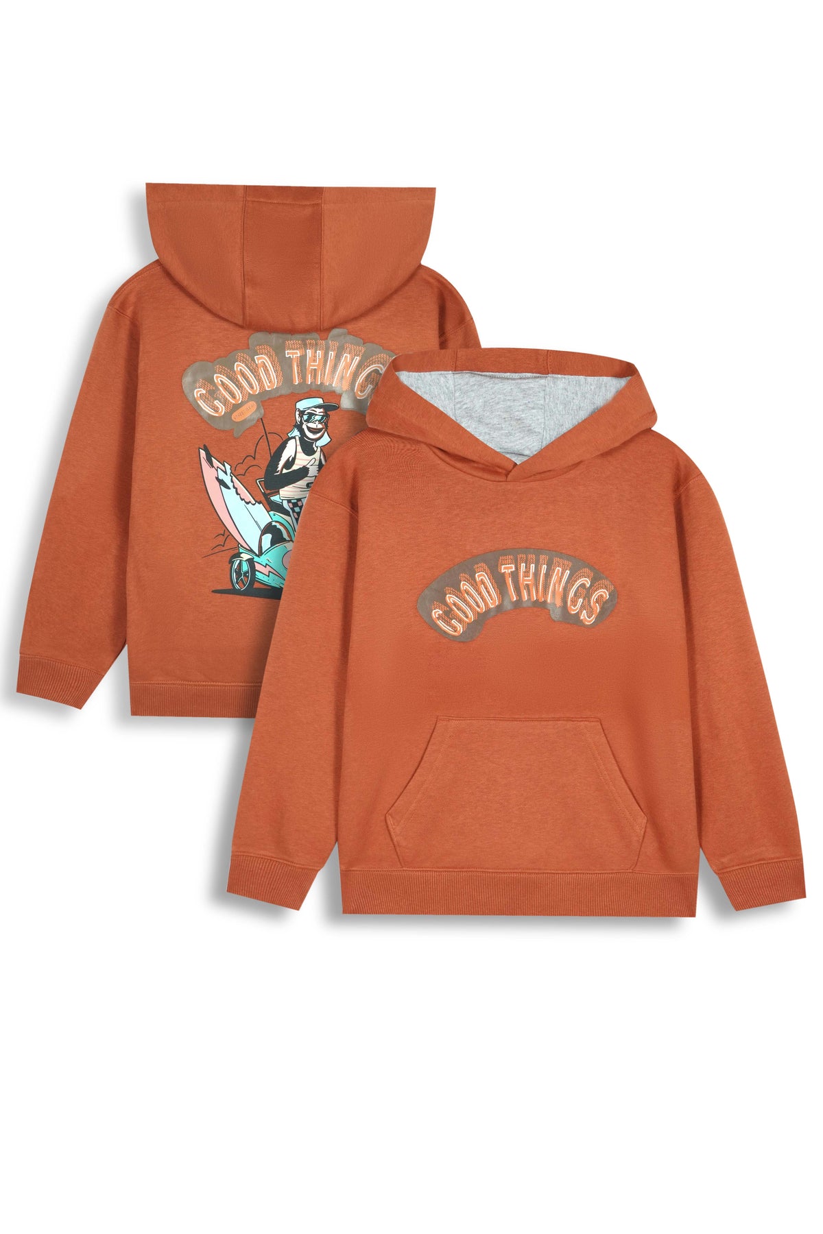 Premium Quality &quot;Good Things&quot; Printed Pull-Over Kangaroo Pocket Fleece Hoodie