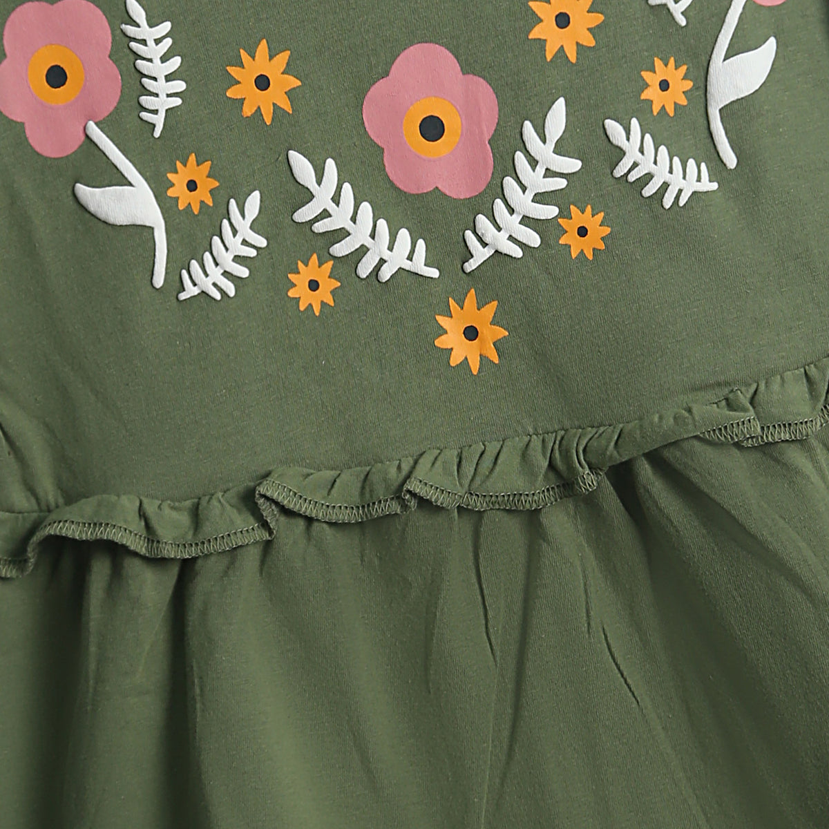 Premium Quality Floral Printed Soft Cotton Green Frock for Girls