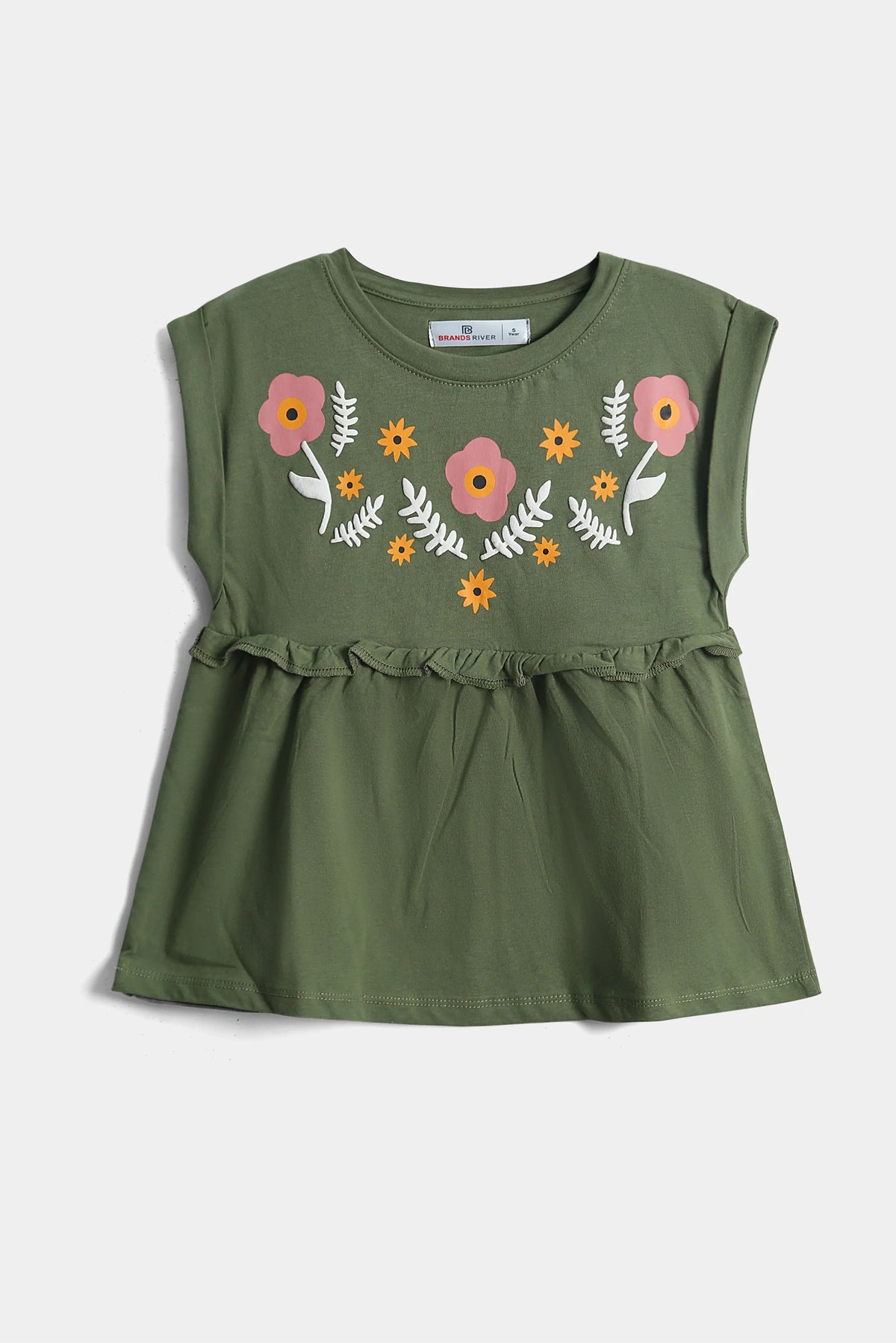 Premium Quality Floral Printed Soft Cotton Green Frock for Girls