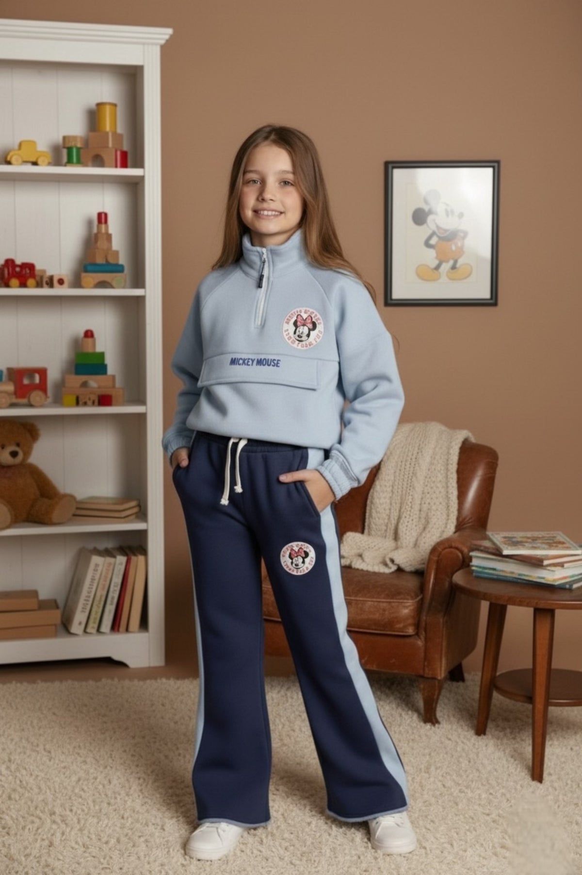 Girls Premium Quality ''Mickey Mouse'' Printed  Mock Neck fleece Suit