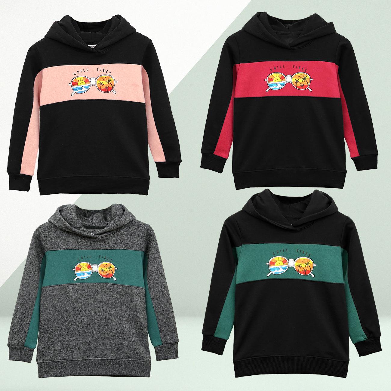 Color Block "Chill Vibes" Printed Fleece Hoodie For Kids - Brands River