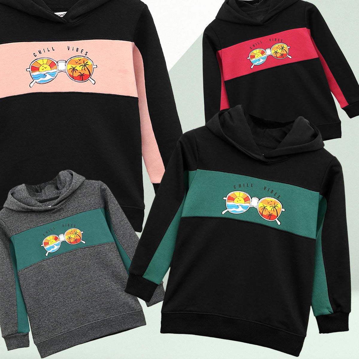 Color Block &quot;Chill Vibes&quot; Printed Fleece Hoodie For Kids - Brands River