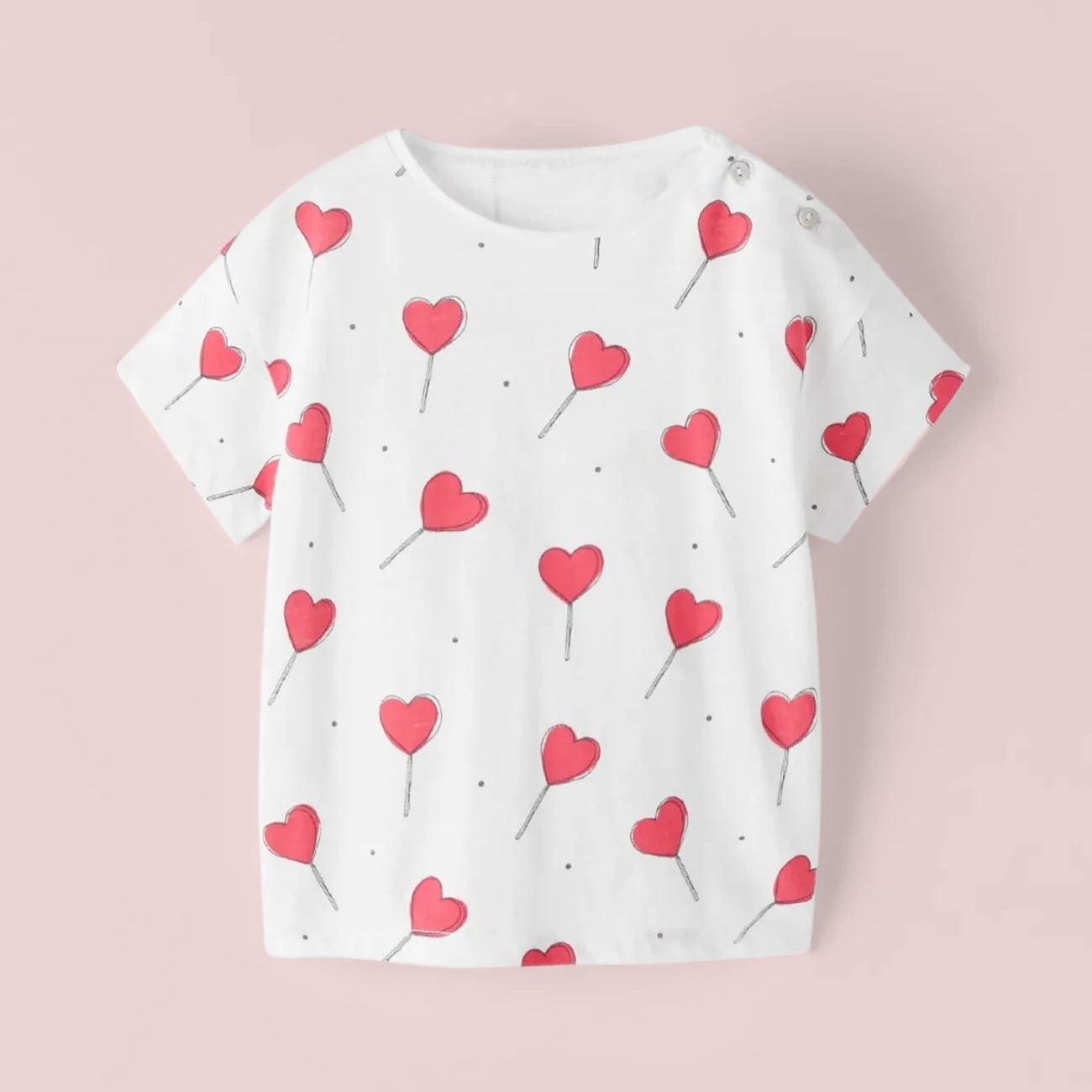 Girls Premium Quality Heart Printed Soft Cotton T-Shirt (YO-11184) - Brands River