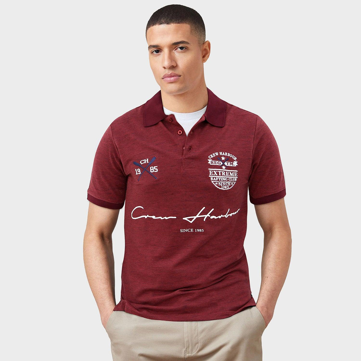 Mens Burgundy Premium Quality Slim Fit Embellished Embroidered Pique Polo Shirt (CR-11252) - Brands River