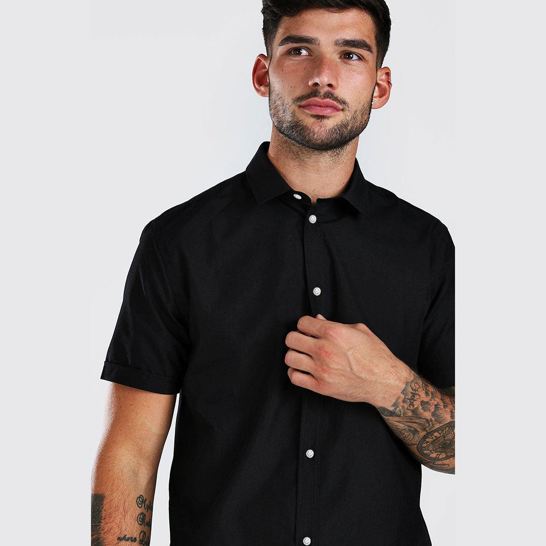 Black Short Sleeves Jersey Casual Shirt For Men