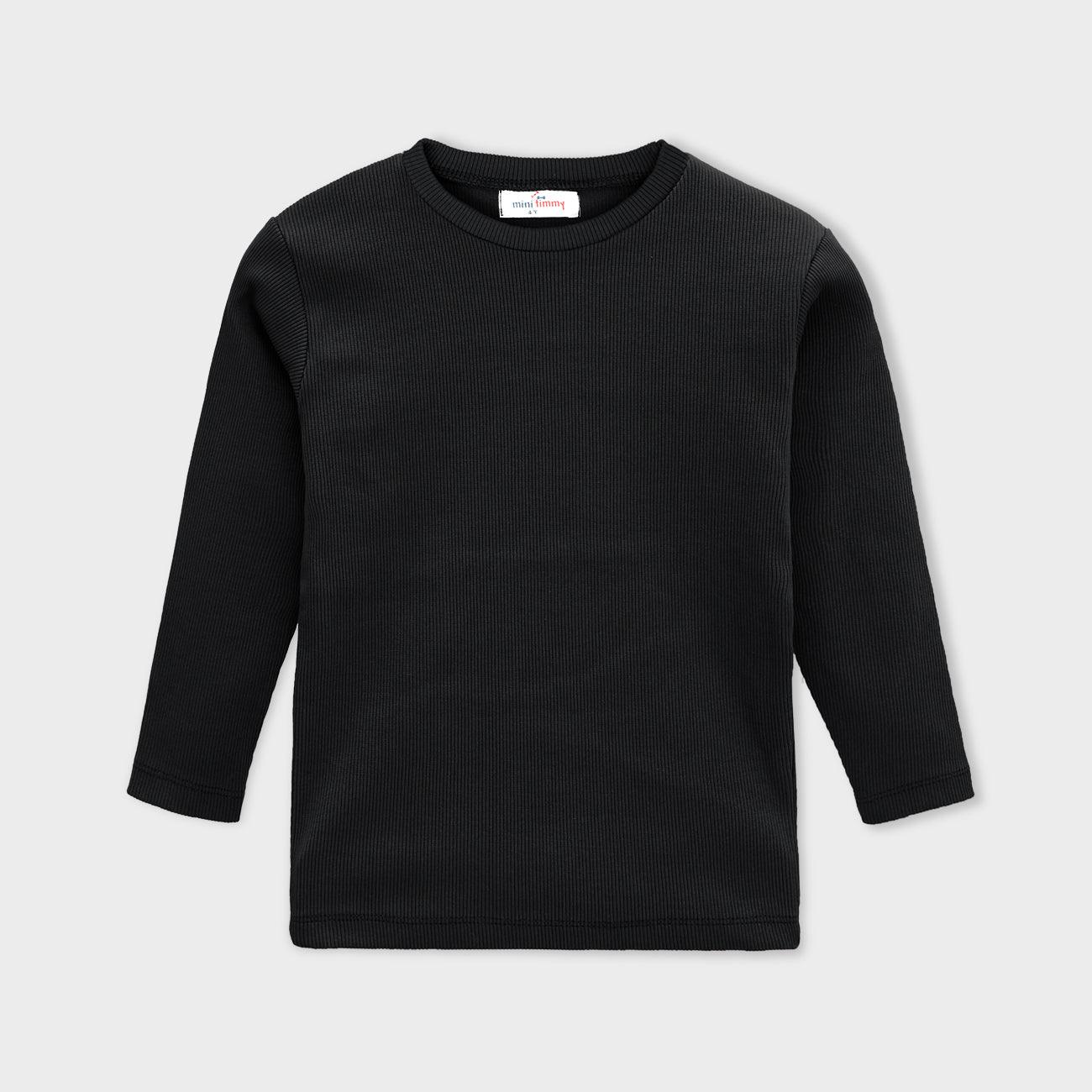 Kids Soft Cotton Ribbed Black Sweatshirt (MT-120210) - Brands River
