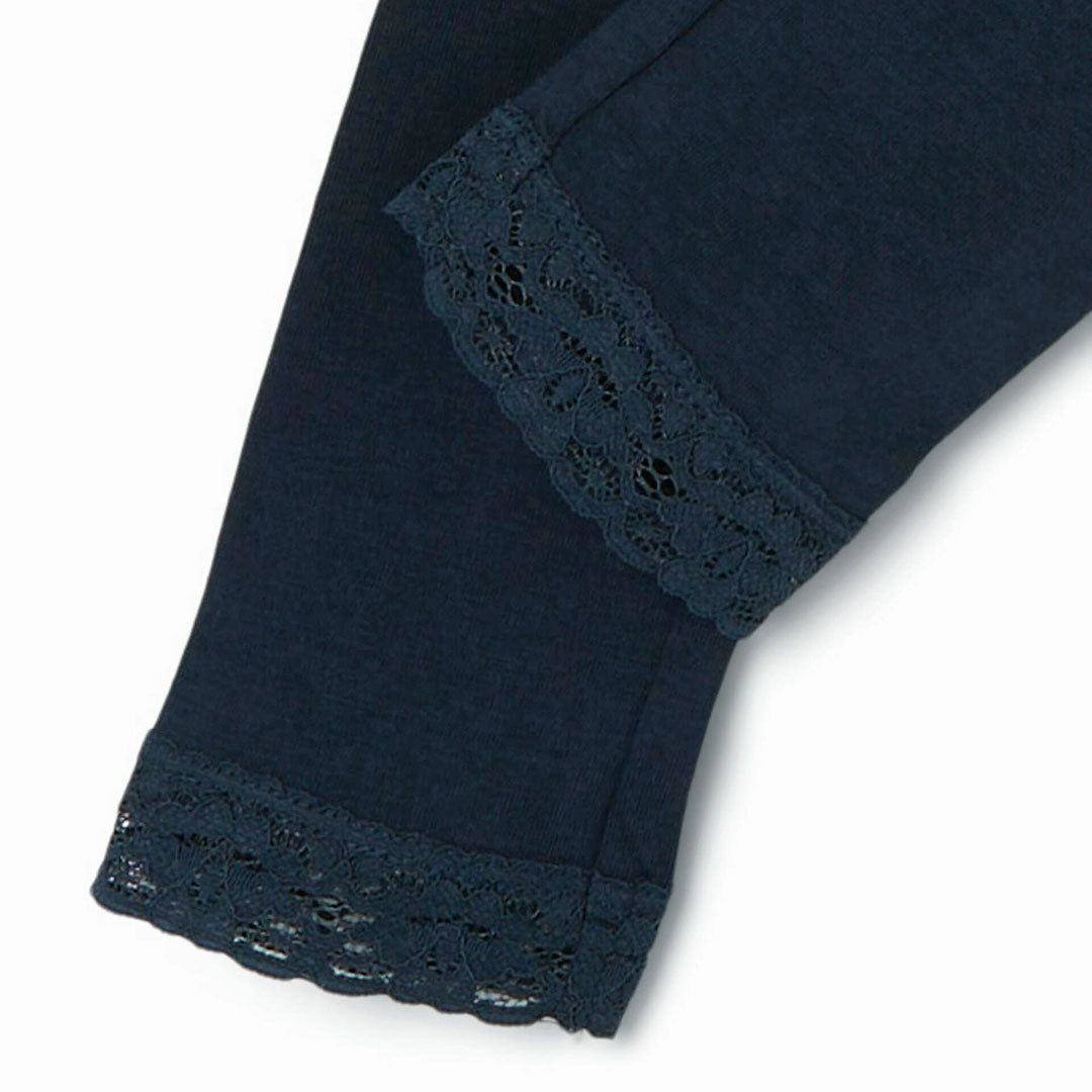 Girls Soft Cotton Imported Navy Tights With Lace Detail
