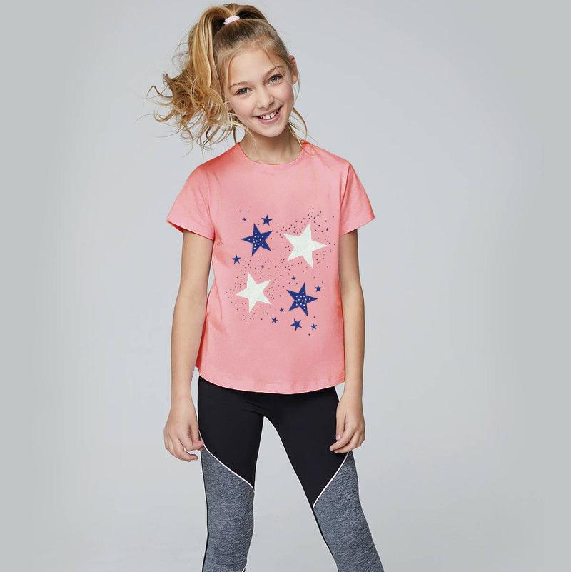 Girls Glitter Star Printed Soft Cotton T-Shirt 9 MONTH - 10 YRS (MI-10948) - Brands River