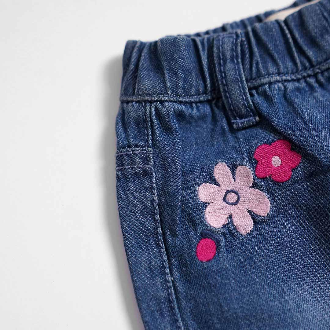 Girls Blue Embroidered Denim Short With Adjuster - Brands River