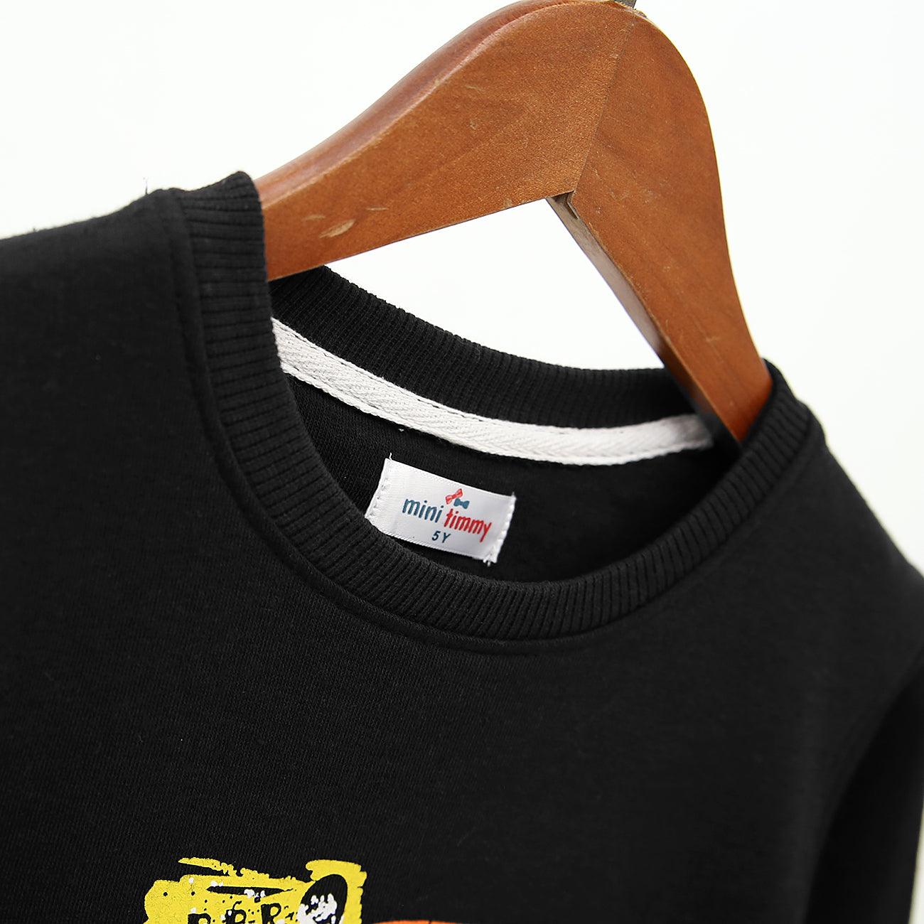 Kids Soft Cotton "Dino" Black Fleece Sweatshirt (MT-120093) - Brands River