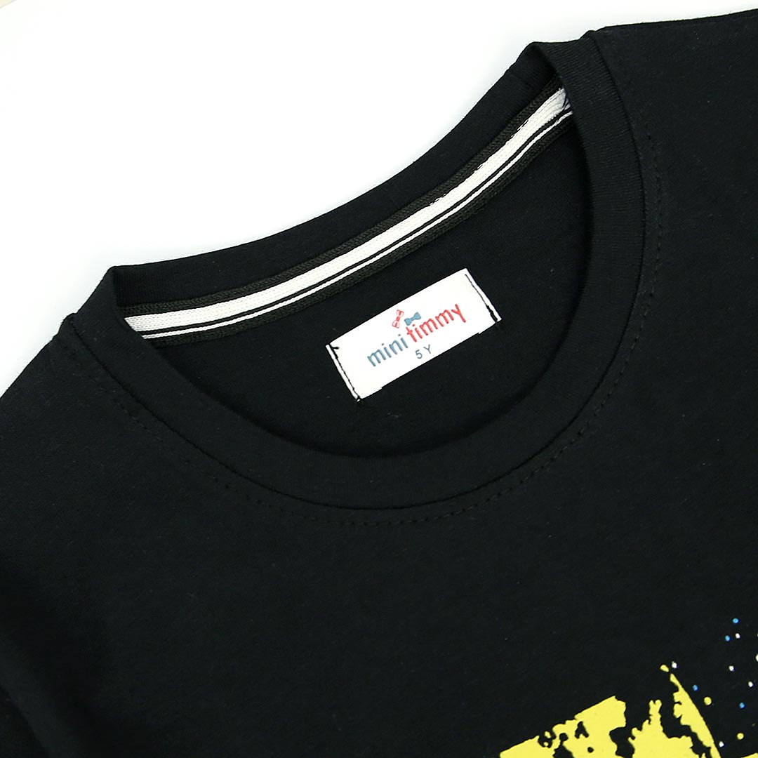 Boys Soft Cotton Printed Black T-Shirt