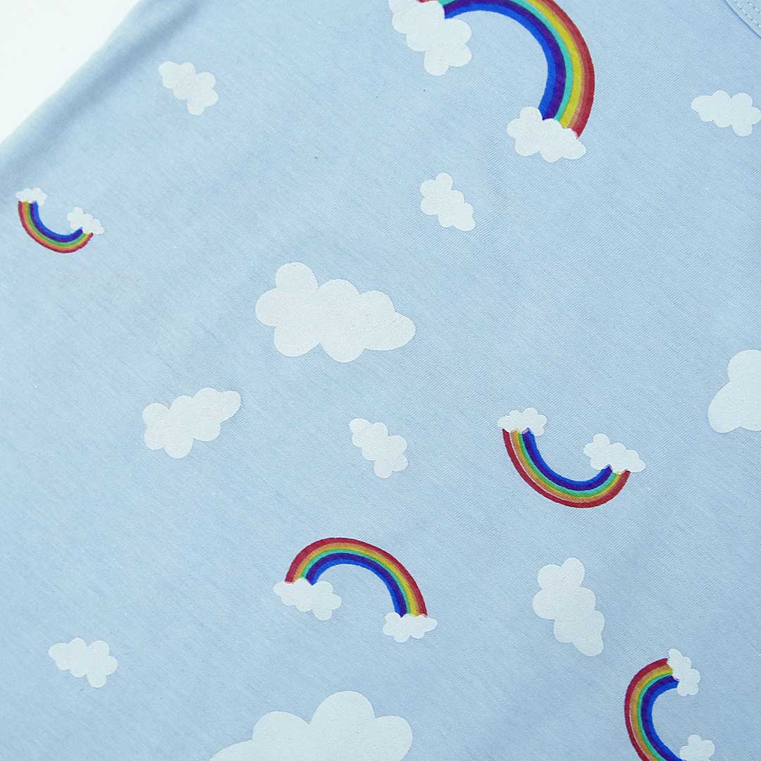 Girls All-Over Printed Soft Cotton Sky Blue T-Shirt