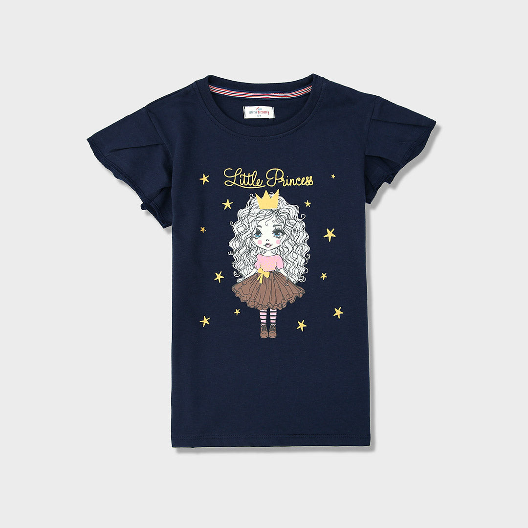 Girls &quot;Little Princess&quot; Printed Soft Cotton Navy T-Shirt