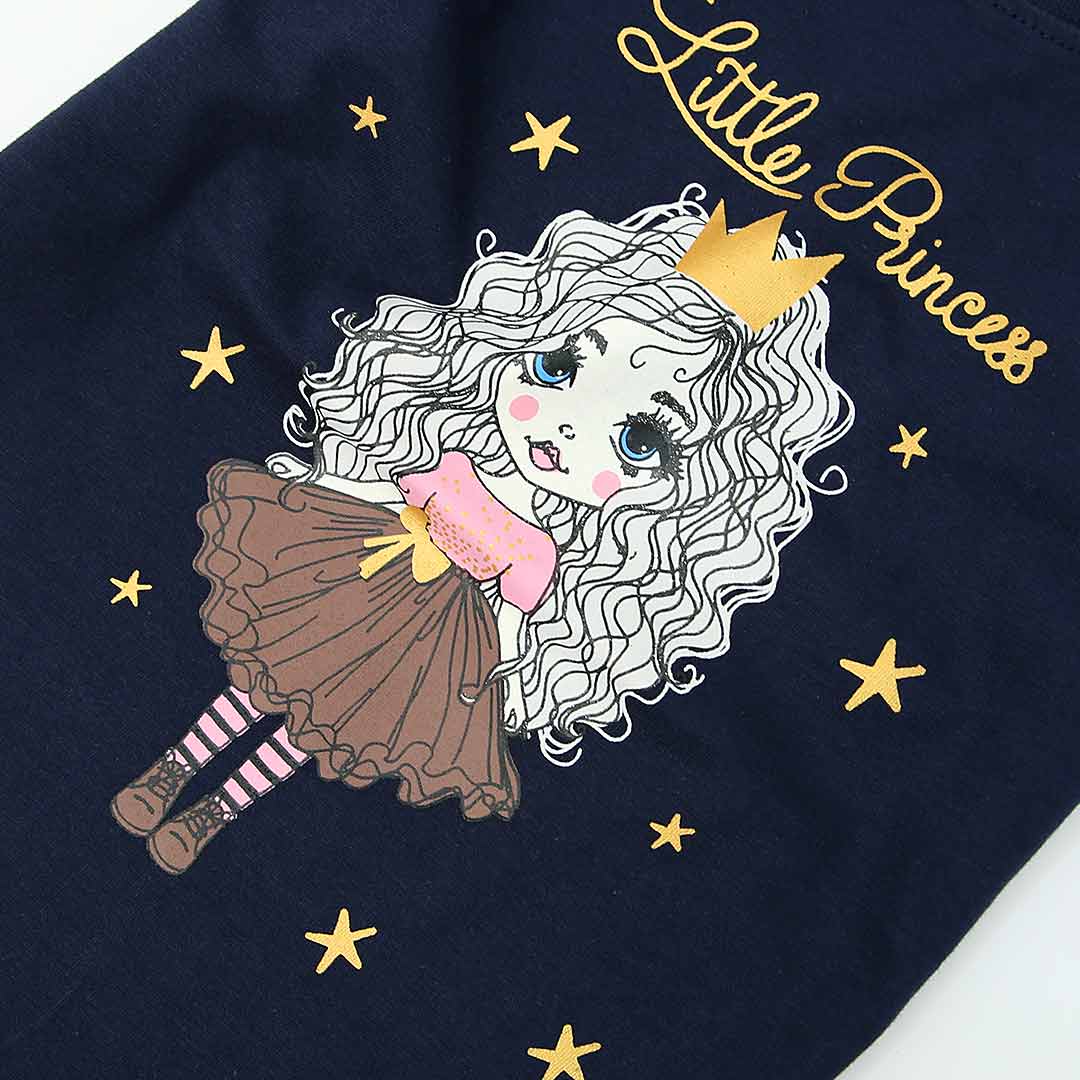 Girls &quot;Little Princess&quot; Printed Soft Cotton Navy T-Shirt