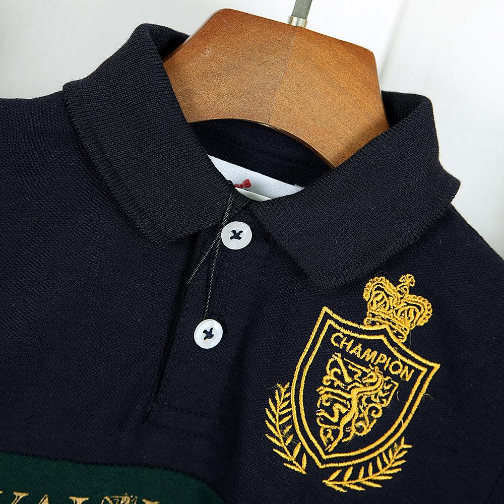 Boy&#39;s Fashion Color Block Embellished Embroidered Pique Polo Shirt 9-12 MONTH - 10 YRS - Brands River