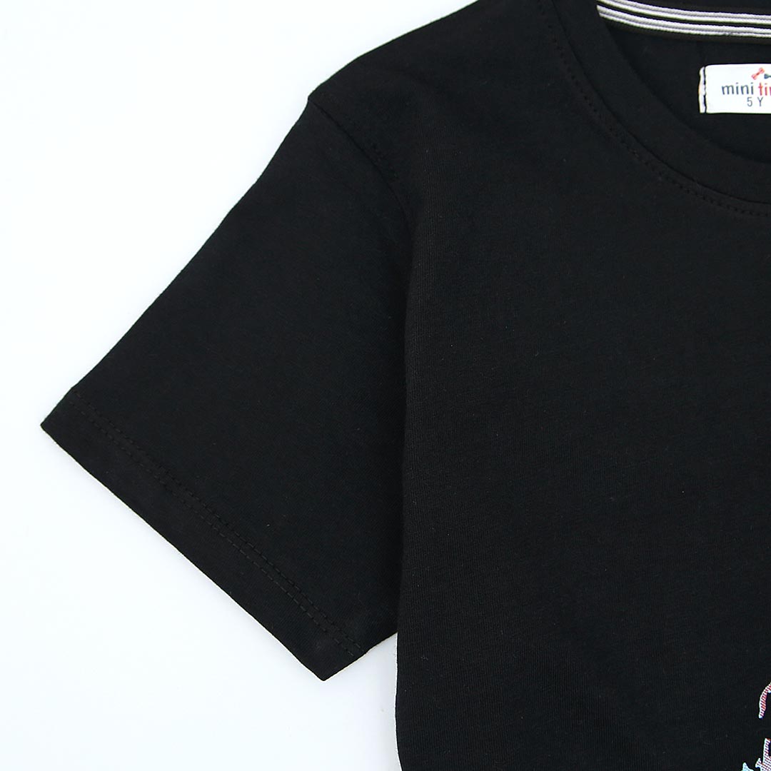 Black Soft Cotton Printed T-Shirt For Kids