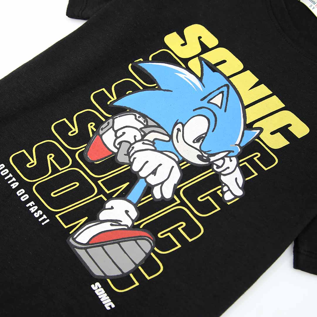 Boys &quot;Sonic&quot; Printed Soft Cotton Black T-Shirt