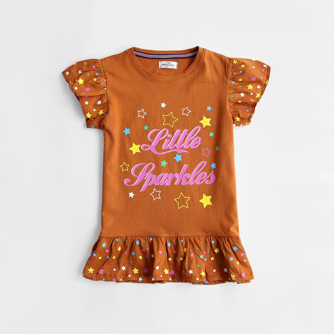 Girls &quot;Little Sparkles&quot; Printed Soft Cotton Frock