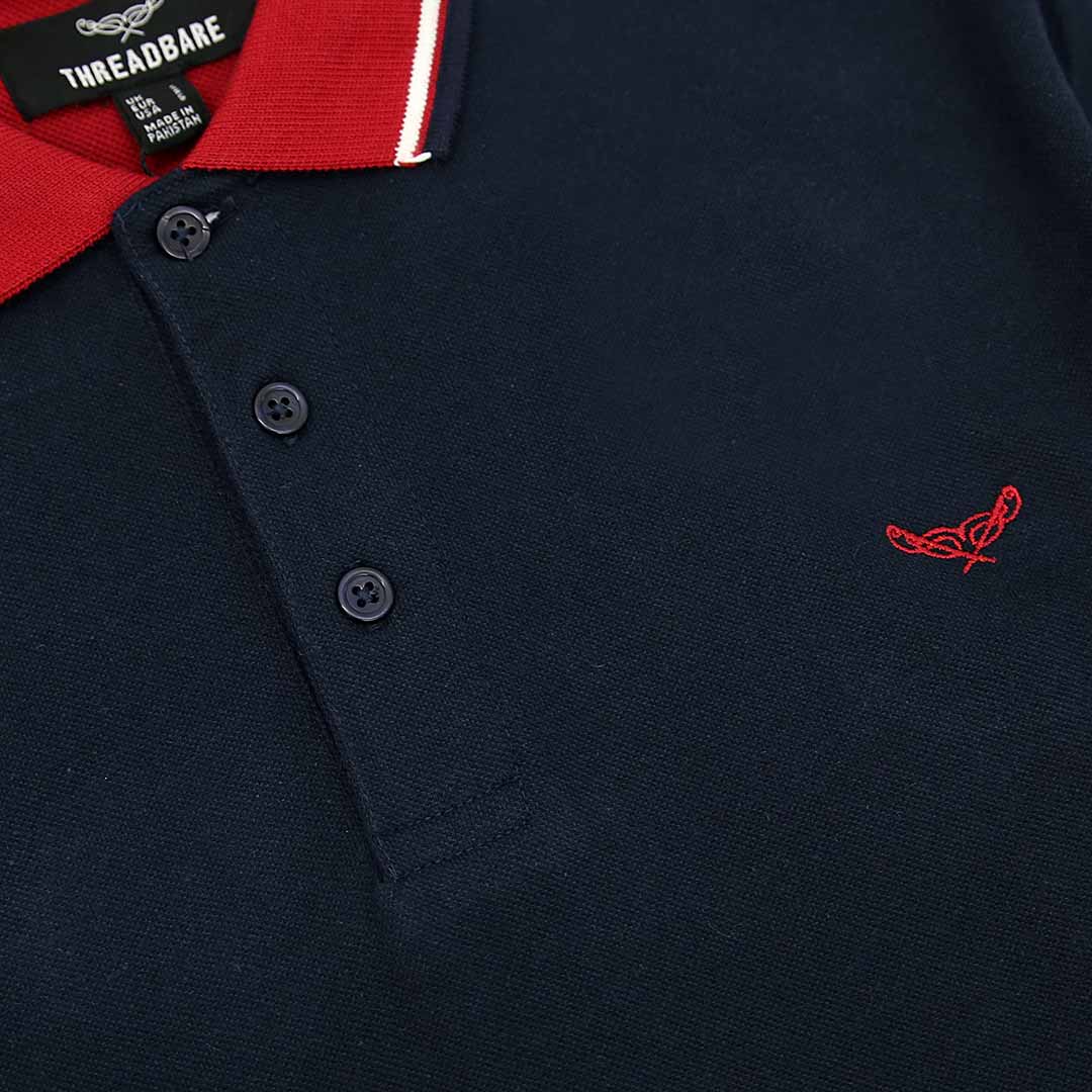 Men Slim Fit Embroidered Navy Pique Polo Shirt