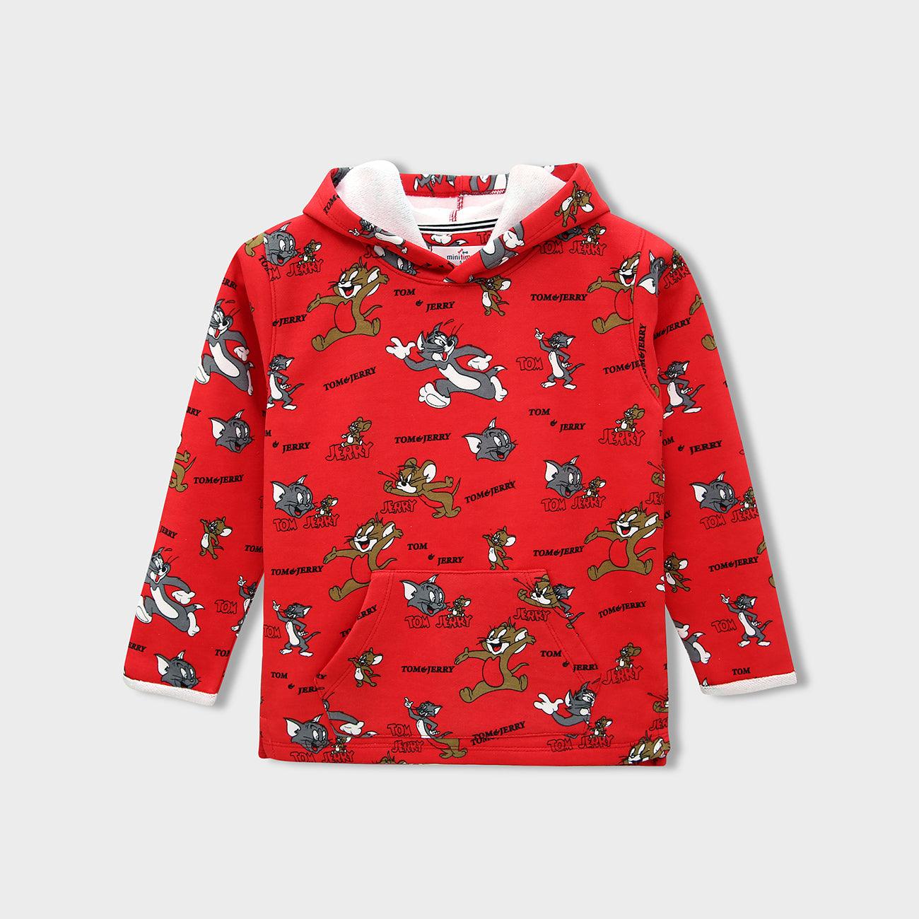 Kids All-Over "Tom & Jerry" Printed Red Fleece Hoodie (MI-120171) - Brands River