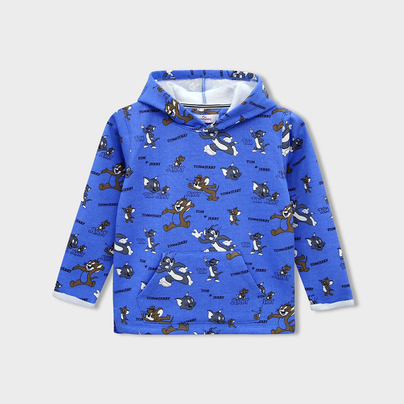 Kids All-Over "Tom & Jerry" Printed Blue Fleece Hoodie (MI-120174) - Brands River