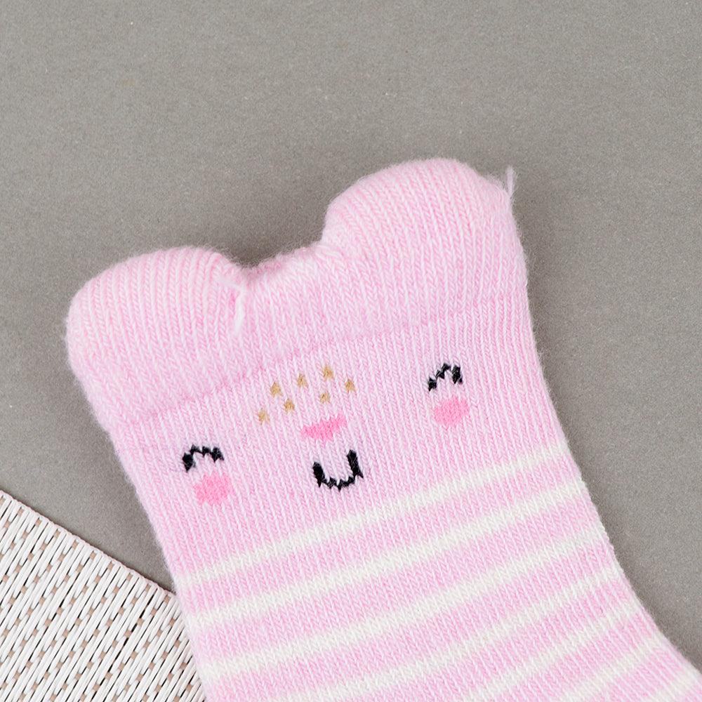 Babies Stripe &amp; Kitty Face Pattern Super Soft Socks New born to 6 Months (BS-10475) - Brands River