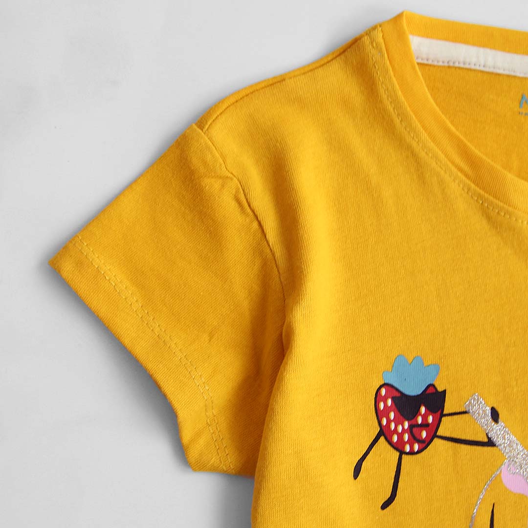 Girls Yellow Soft Cotton Graphic T-Shirt
