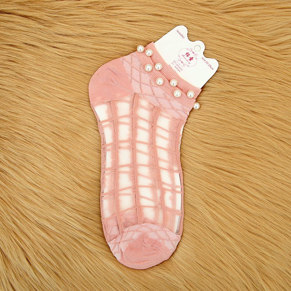 Fashion Women pearl decorated Striped Pattern Ankle socks - Brands River